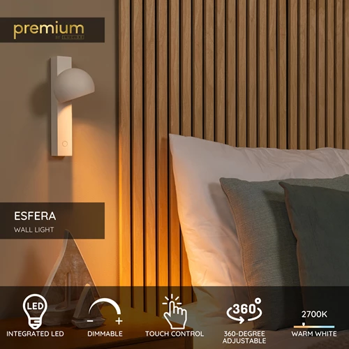 Lucide ESFERA - Wall light - LED Dim. - 1x9W 2700K - White | Premium - USP